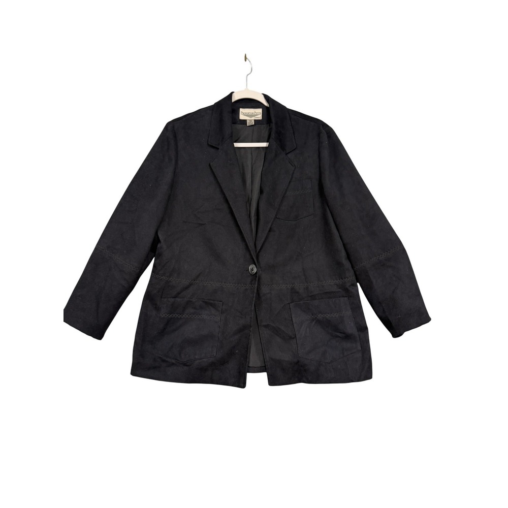 Proportion Petite Blazer Womens‎ 10 Black Microfiber Single Button Lined Pockets